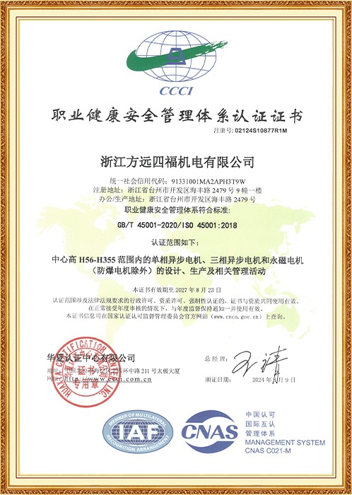 Occupational Health and Safety Management System Certification Certificate